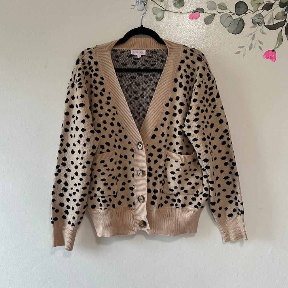 Pink Lily Box Fit Leopard Print Cardigan, Size Medium